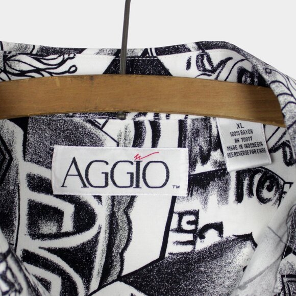 Vintage 90s Aggio Abstract Monochrome Sketch Print Button Down Shirt Size XL - Picture 10 of 10
